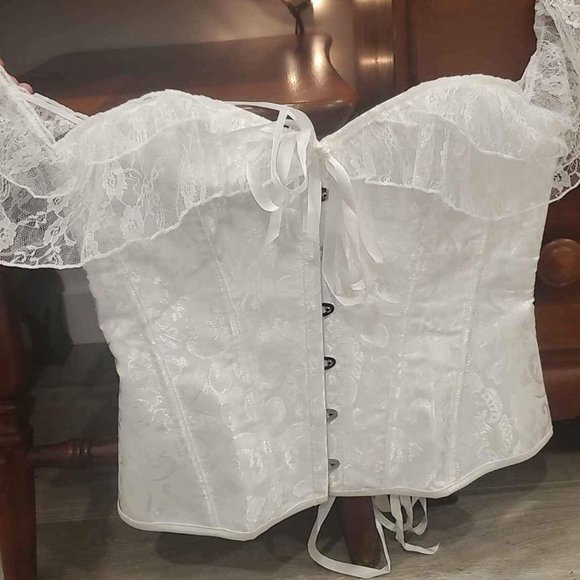 White Jacquard Lace Up Corset (XXL) - Picture 1 of 1
